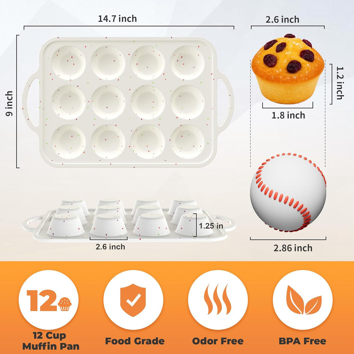 2Pack Mini Muffin Pan For Baking With Metal Reinforced Frame, 12 Cup Silicone Nonstick Cupcake Pan, BPA Free Silicone Mini Muffin Pan, Cupcake Baking Pan Molds for Oven