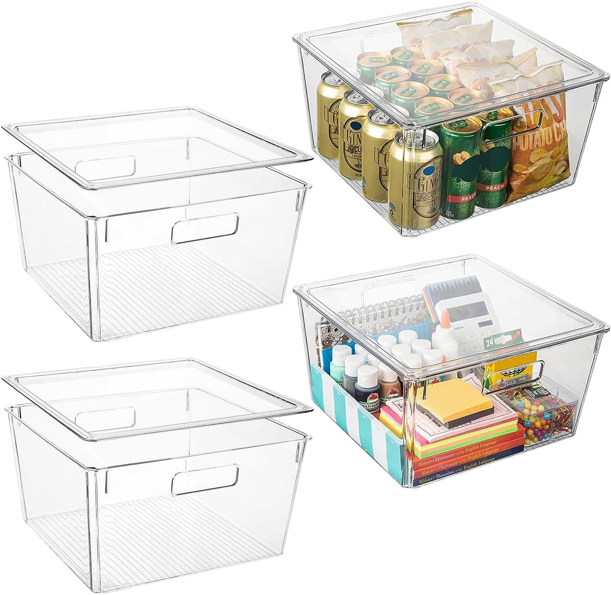 Extra Large Stackable Clear Plastic Storage Bins with Lids, Perfect for Kitchen Organization or Pantry Organization and Storage, Fridge Organizer Bins for Organizing, Under the Sink Organizers