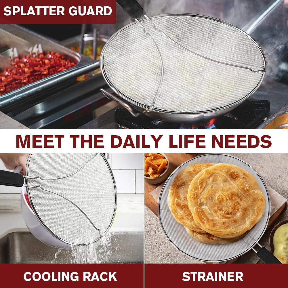 Splatter Screen for Cooking, Perforated Stainless Steel,13 Inch Stainless Steel Grease Splatter Guard, Comfortable Grip, Shield from Splashing Oil