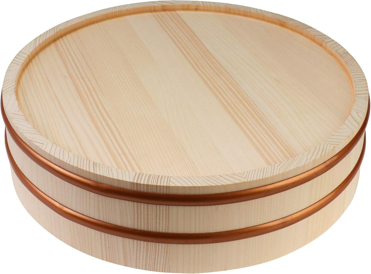 Kichgather Wooden Sushi Rice Bowl with Lid Hangiri Sushi Oke Sushi Rice Mixing Tub (14.2 ” with lid)