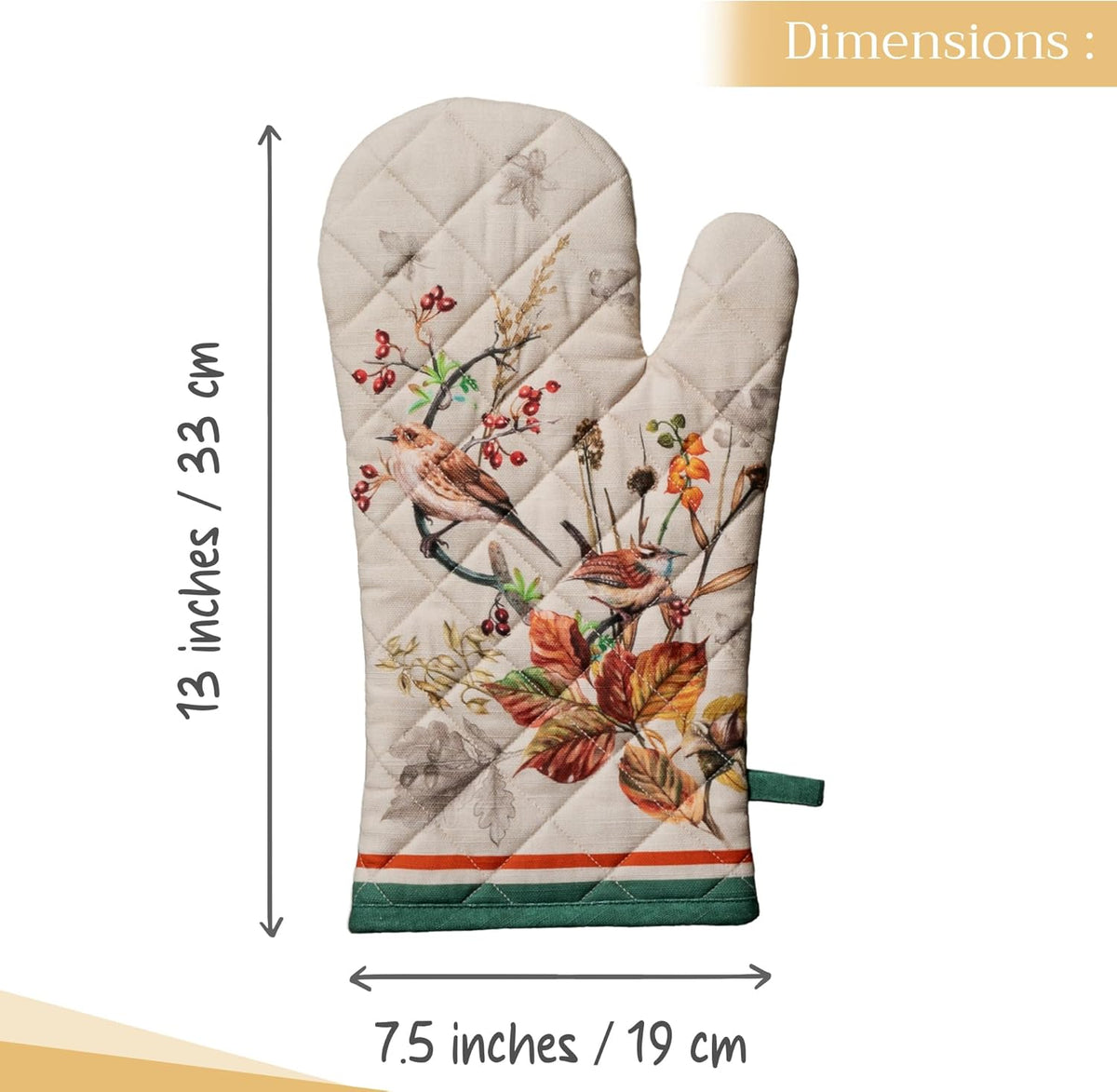 Maison d' Hermine Oven Gloves 100% Cotton Oven Mitt 7" x 13" with Loop Heat Resistant, BBQ, Cooking Gloves, Baking, Grilling, Kitchen, Handling Hot Pans (Pack of 1, Recolte)