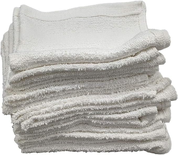 12 Inch x 12 Inch White Cotton Value Washcloths - Reusable Lt Weight Thin Cloth Rags - Bath/Exfoliating/Kitchen/Garage - Set of 120