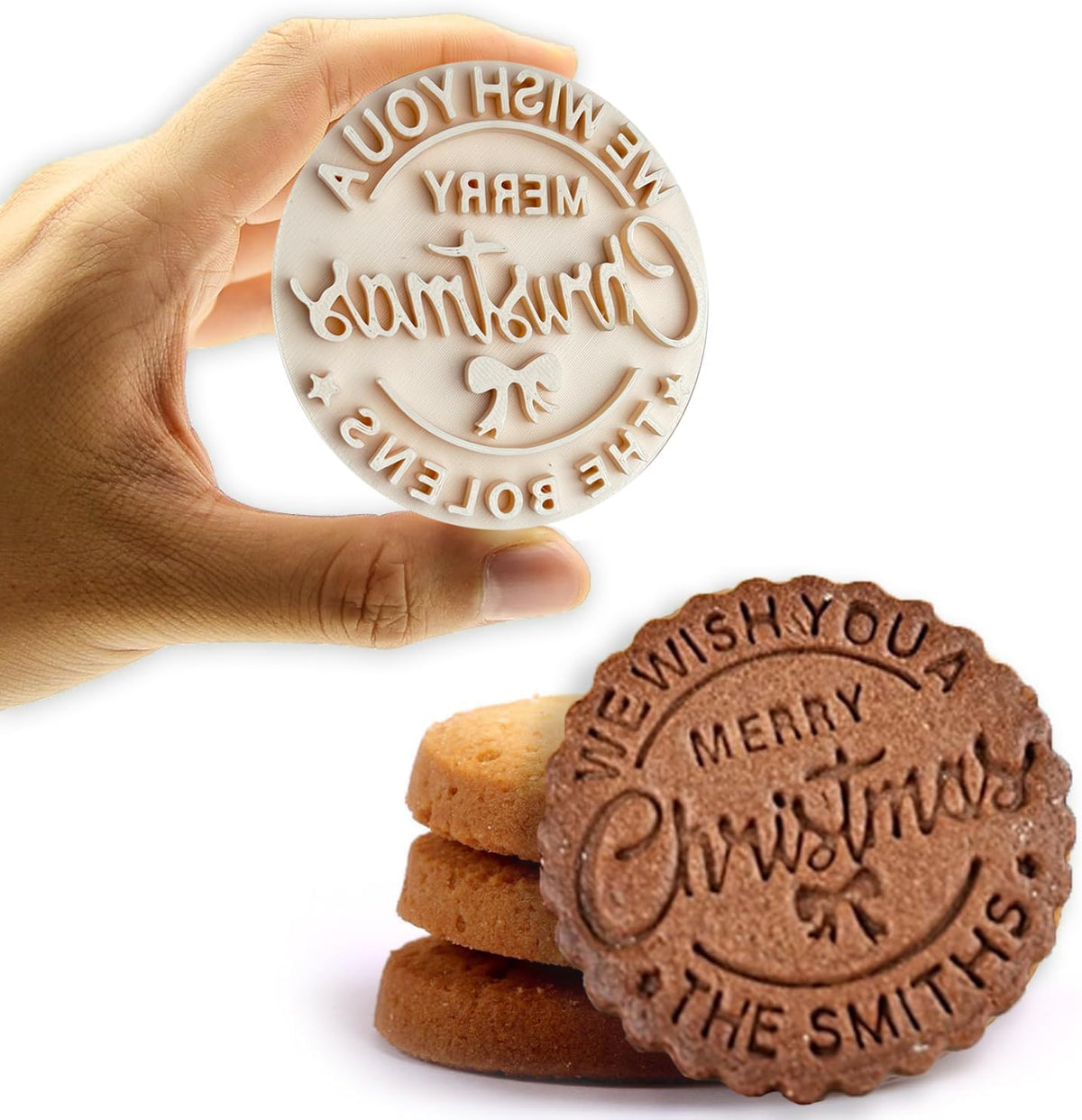 Personalized Family Cookie Stamps Customizable Last Name 3D Christmas Cookie Stamps For Fondant Frosting Decorating Cakes Molasses Cupcakes Great Baking Gift for Beginning Bakers