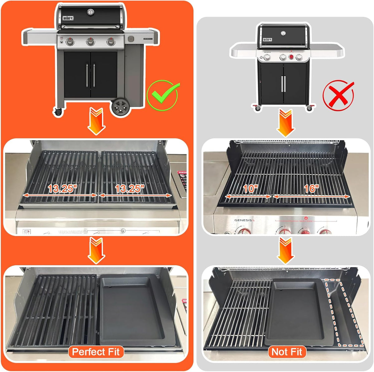 for Weber Genesis 2 Grill Parts - Genesis II Griddle for Weber Genesis II 300/600 Series Grills, GS4 Genesis II E-310, II S-310, II E/S-315, II E/S-325, II E/S-335, Replace for 7599 Cast Iron Griddle