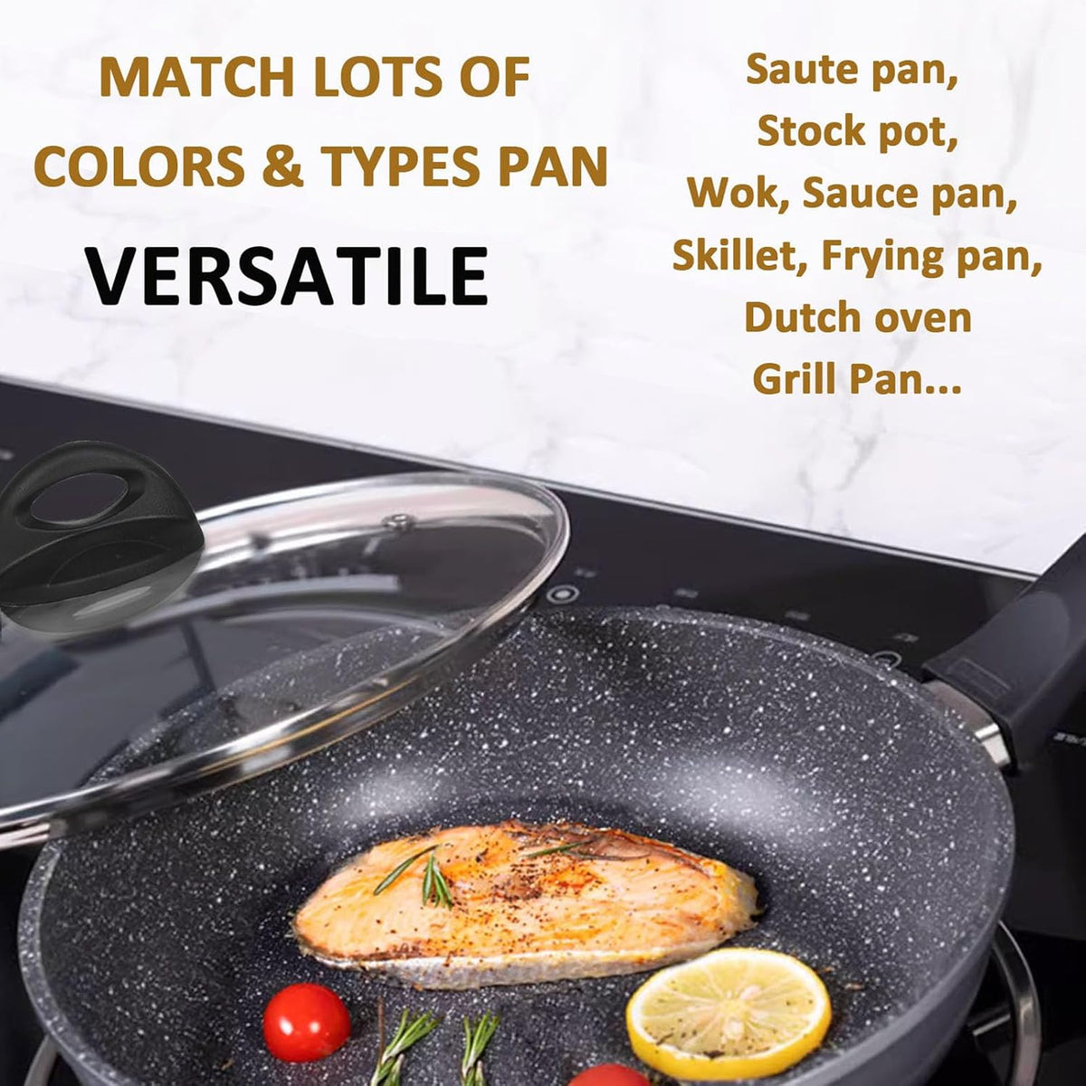 Glass Lids for Pot and Pan, 8, 9.5, 10.25, 11, 12, 12.6, 13.5, 14 Inch Tempered Replacement for Covers Kitchen Cookware, Frying Pan, Wok, Skillet (10.5 Inch)