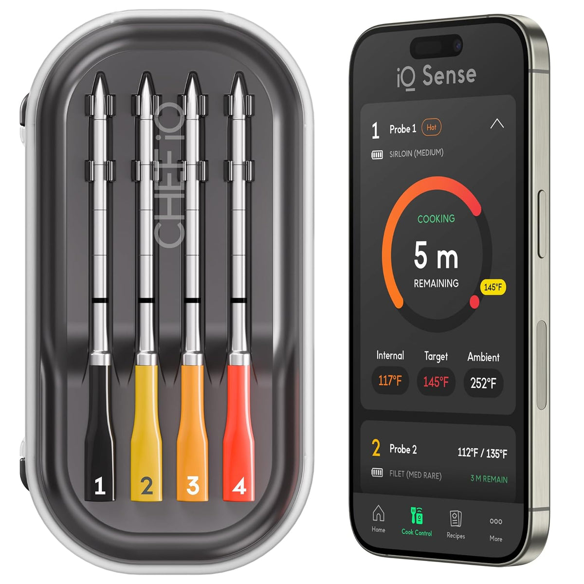CHEF iQ Sense [2025 Model] | Smart Wireless Meat Thermometer | 4 Ultra-Thin Probes | WiFi Unlimited Range | 1000°F Heat Safe | 5 Sensors | BBQ, Grill, Oven, Smoker, Air Fryer | Gen3