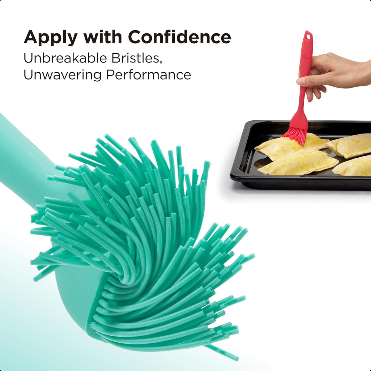 Kitchen Mama WaltzGrip Platinum Silicone Basting Pastry Brush: Set of 2 Heat-Resistant Brushes Utensils for Cooking, Baking, Grilling, Barbecue, and Spreading Oil, Butter, Egg - Dishwasher-Safe (Teal)