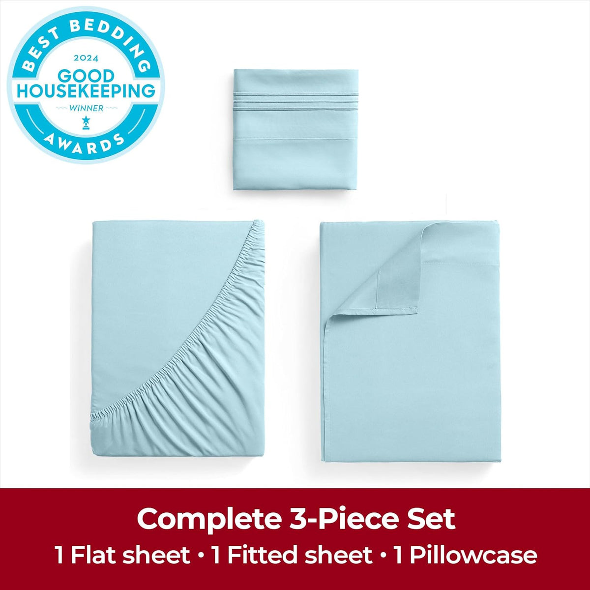 Mellanni Twin Sheets Set - 3 PC Iconic Collection Bedding - Hotel Luxury, Extra Soft, Cooling Bed Sheets - Wrinkle, Fade, Stain Resistant (Twin, Aqua)