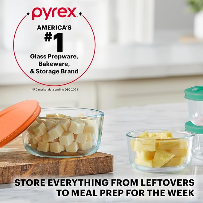 Pyrex Simply Store (8-Pack) Small Glass Food Storage Containers Set, (1 & 2 Cup) Meal Prep Containers With BPA-Free Lids, Dishwasher & Microwave Safe