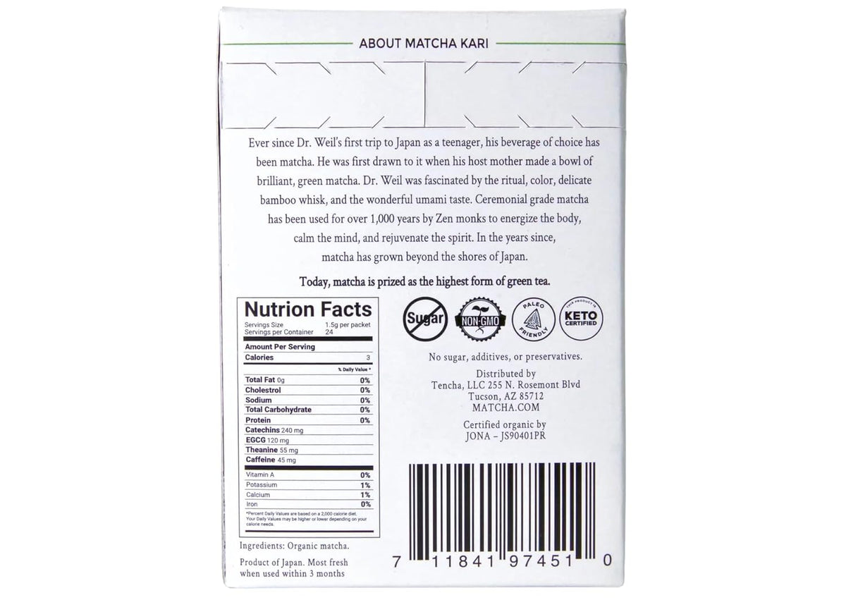 Matcha Green Tea Powder Single Serving Sticks, Dr. Weil's Ceremonial Organic Matcha Powder Singles Packets - Individual Matcha Tea Packets (12)