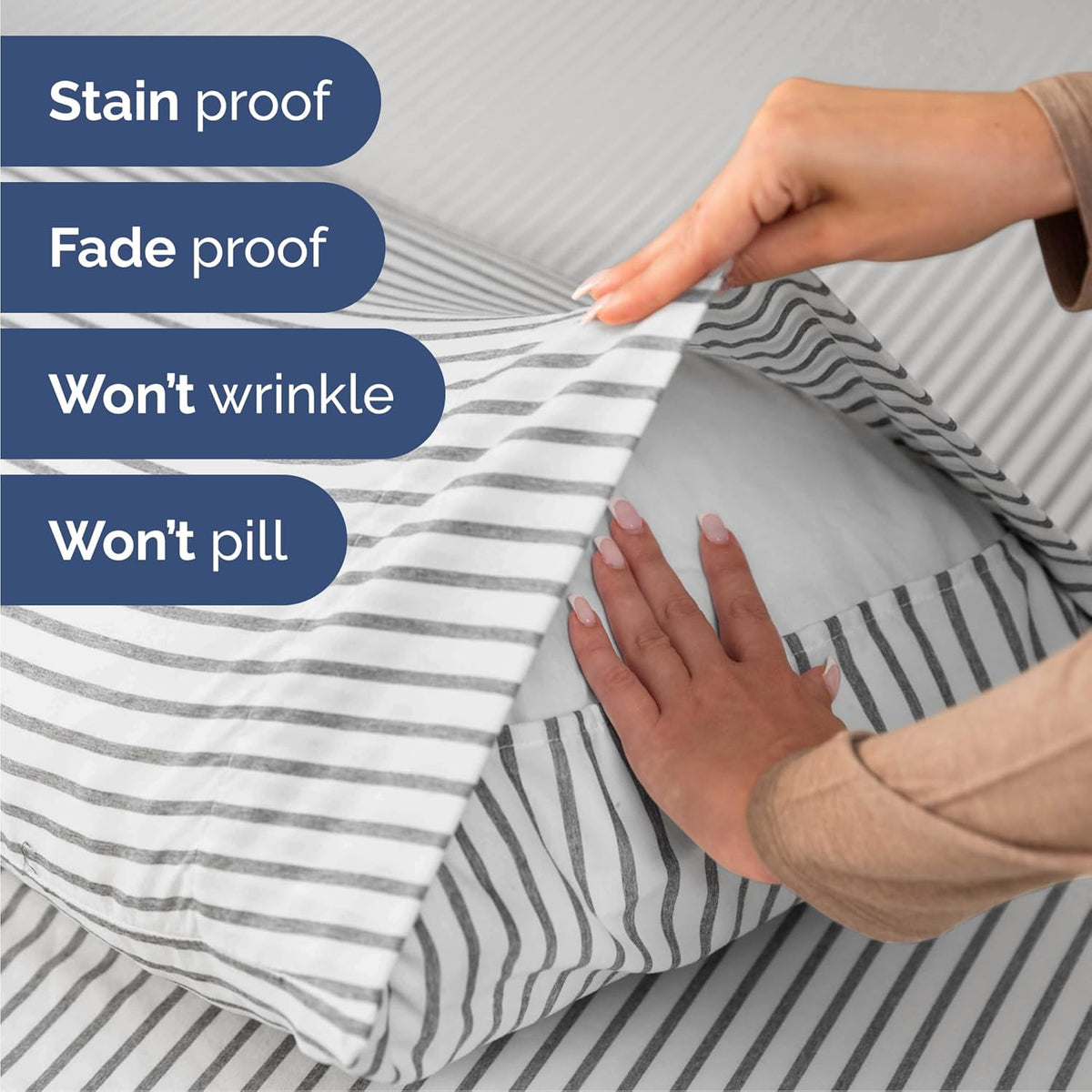 Cal King Size 4 Piece Sheet Set - Comfy Breathable & Cooling Bed Sheets Set - Hotel Luxury Bedding for Women, Men, Kids, Teens, Boys & Girls - Deep Pockets & Wrinkle Free - Oeko-Tex - Grey Stripes 2