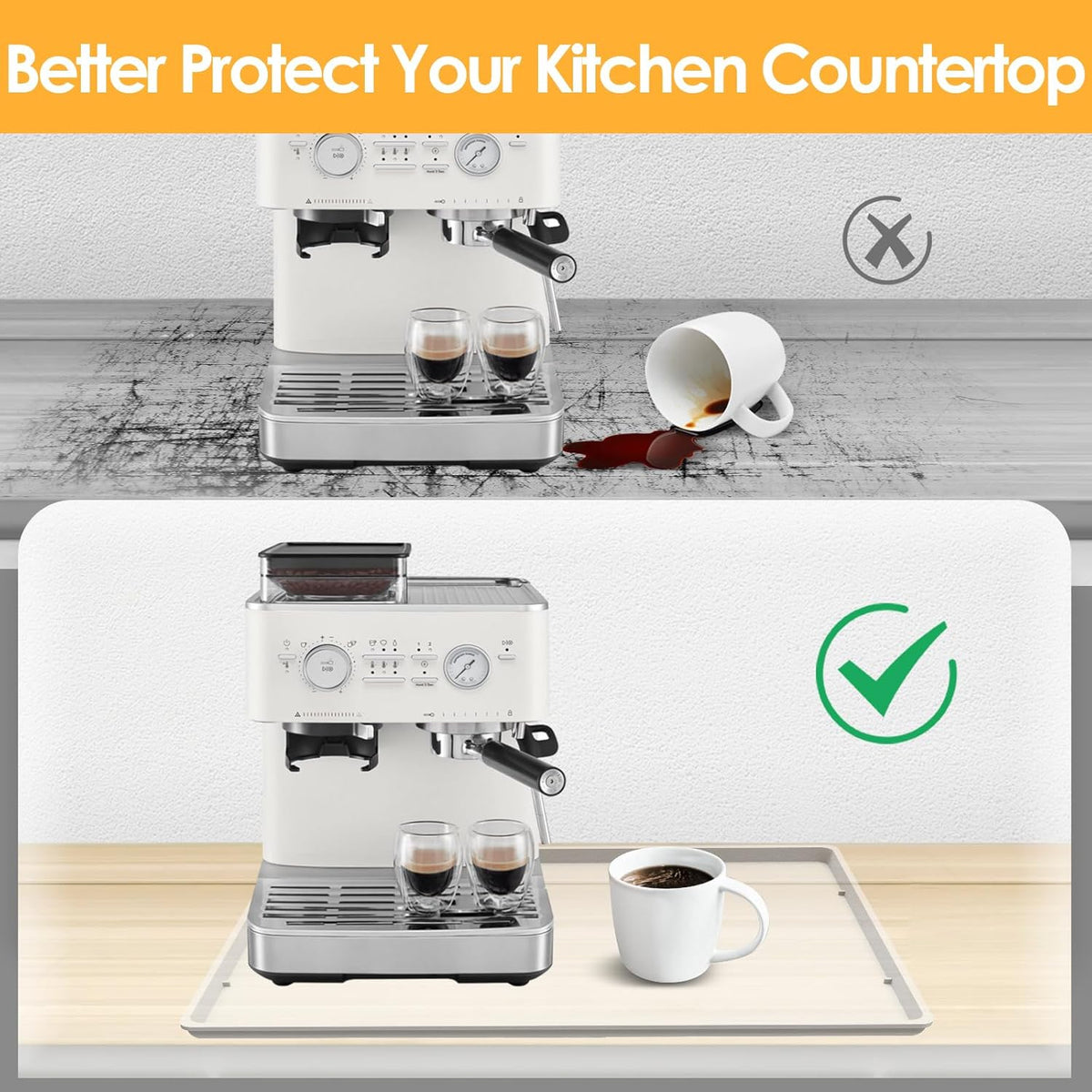 Silicone Coffee Maker Mat with Lip, 19.7'' x 15'' Heavy Duty Coffee Maker Mat for Countertops, Coffee Tray Fit Under Coffee Machine Appliance Automatic Machines Espresso Accessory, Translucent