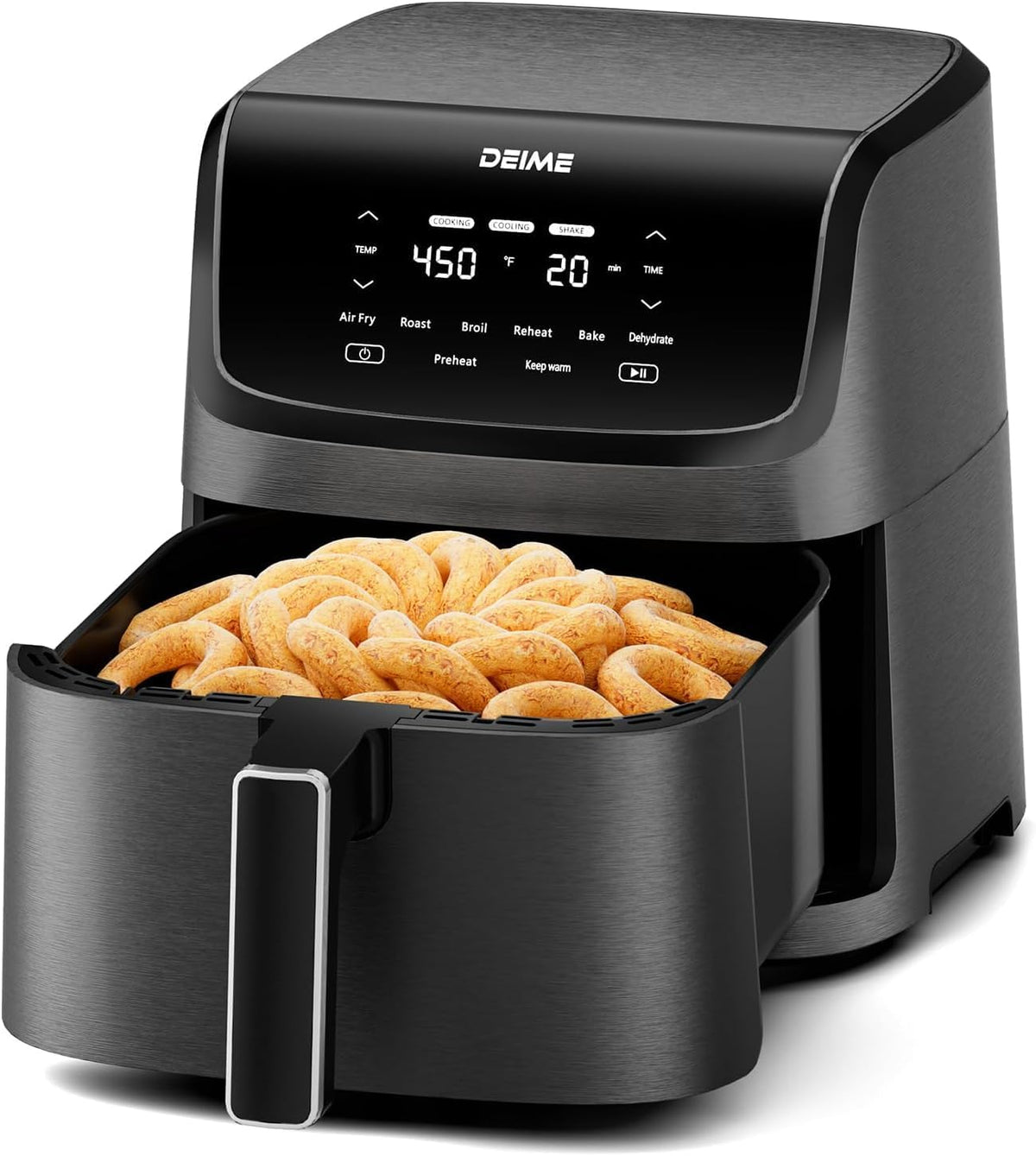 DEIME Air Fryer 7.2 QT 1700W Oilless Oven Healthy Cooker Air Fryers Large Capacity with 8 Presets, Visible Cooking Window, LCD Touch Screen, Customerizable Cooking, Non-Stick Basket (Black)