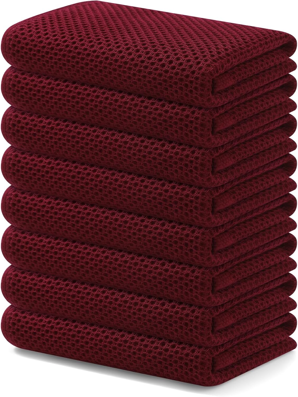 Kitinjoy 100% Cotton Waffle Weave Kitchen Towels, 8-Pack Super Soft and Absorbent Dish Towels for Drying Dishes, Kitchen Hand Towels, 13 in x 28 in, Burgundy