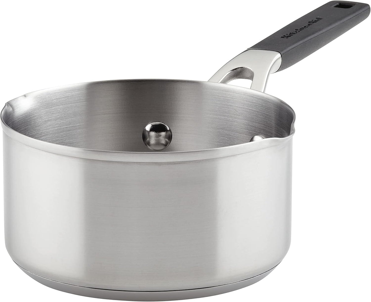 KitchenAid Saucepan with Pour Spouts, 1 Quart, Brushed Stainless Steel, 71018