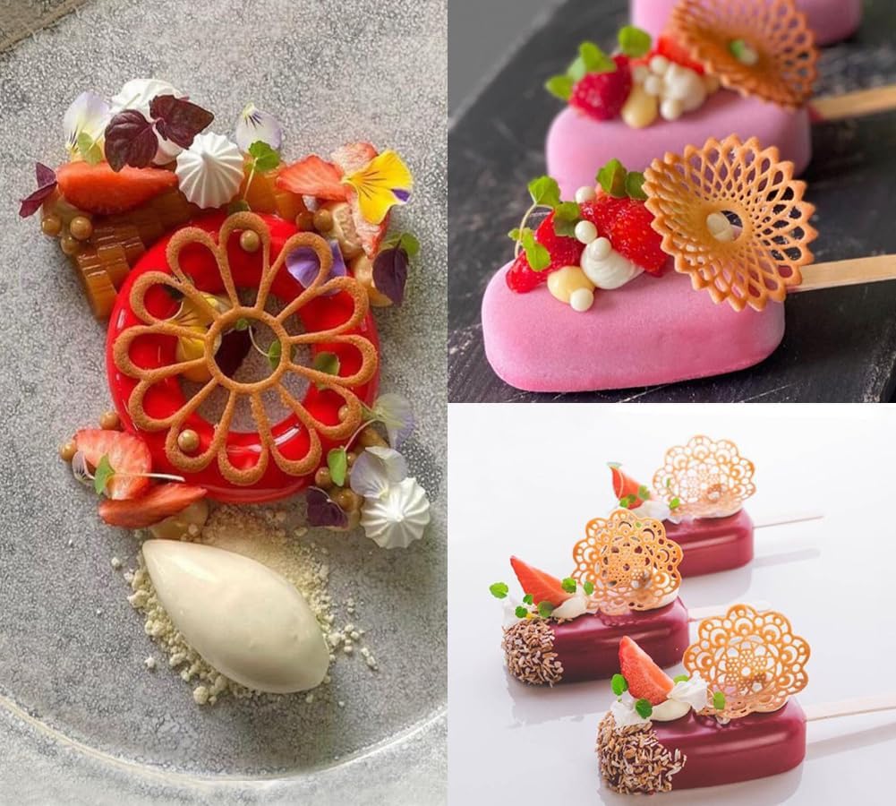 Embossing Lace Fondant Molds, Multi Circle Flowers Lace Mat Wedding Cake Decoration Tool, Rattan Shaped Cupcake Mat Silicone Molds Set of 3