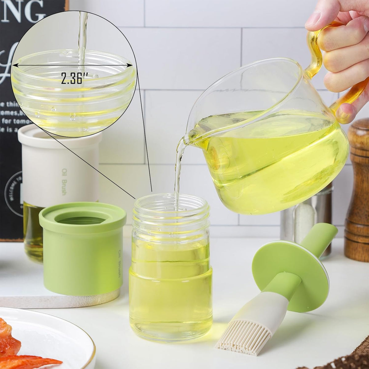 3 pack Oil Bottle 300ml/10oz Glass Dispenser with Silicone Brush for Kitchen Cooking, BBQ Sauce, Vinegar