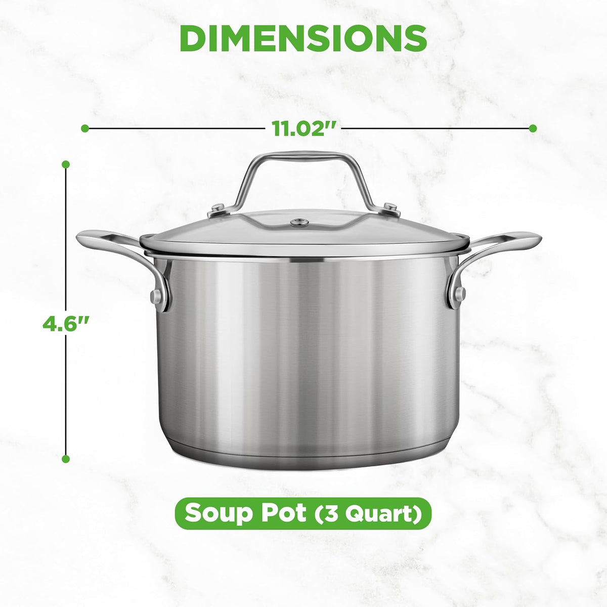 NutriChef 3-Quart Stainless Steel Pot with Glass Lid - 18/8 Food Grade Heavy Duty Cookware Stockpot for Stews, Simmering & Soups, Dishwasher Safe, For Induction, Gas & Ceramic Cooktops - NCSP3