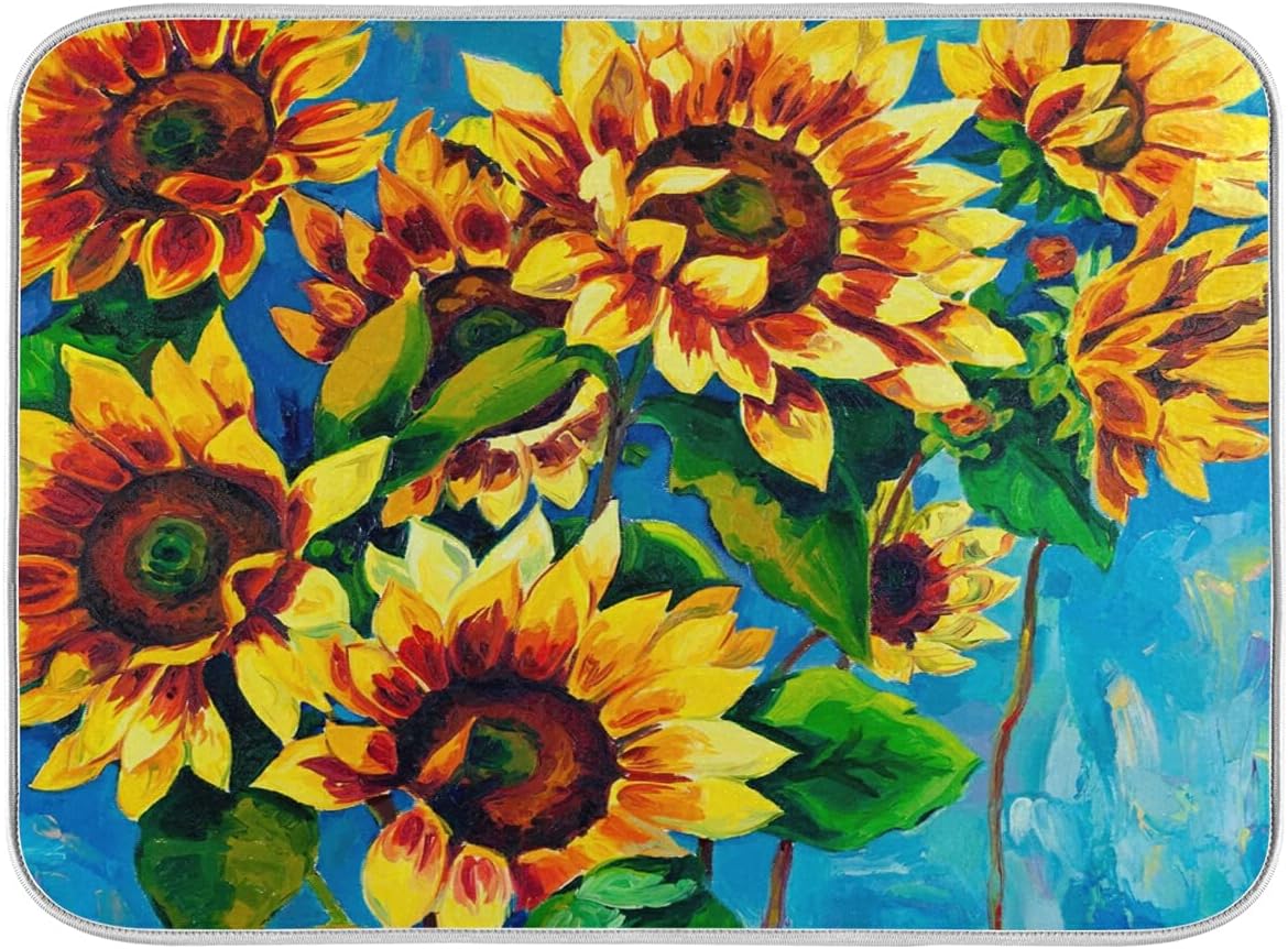 Super Absorbent Dish Drying Mat, Microfiber Fast-Drying Dish Mat, 24" x 18", Kitchen Dish Drying Pad, Sunflowers