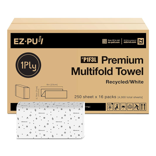 EZbrnd Premium Recycled 1ply MULTIFOLD Paper Towels, FSC certified, 250 Sheets x 16 pk, P1F3L