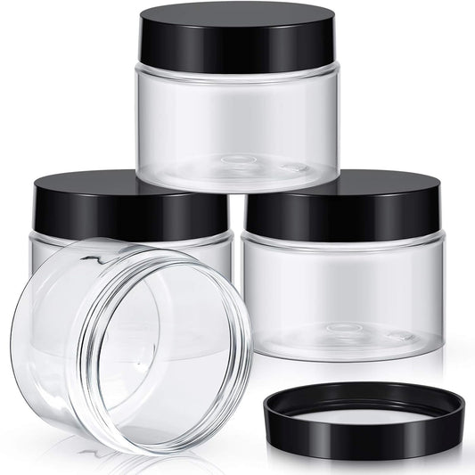 Patelai 4 Pieces Round Wide-mouth Leak Proof Plastic Container Jars with Lids for Travel Storage Makeup Beauty Products Face Creams Oils Salves Ointments DIY Making(6 Ounce,Black)
