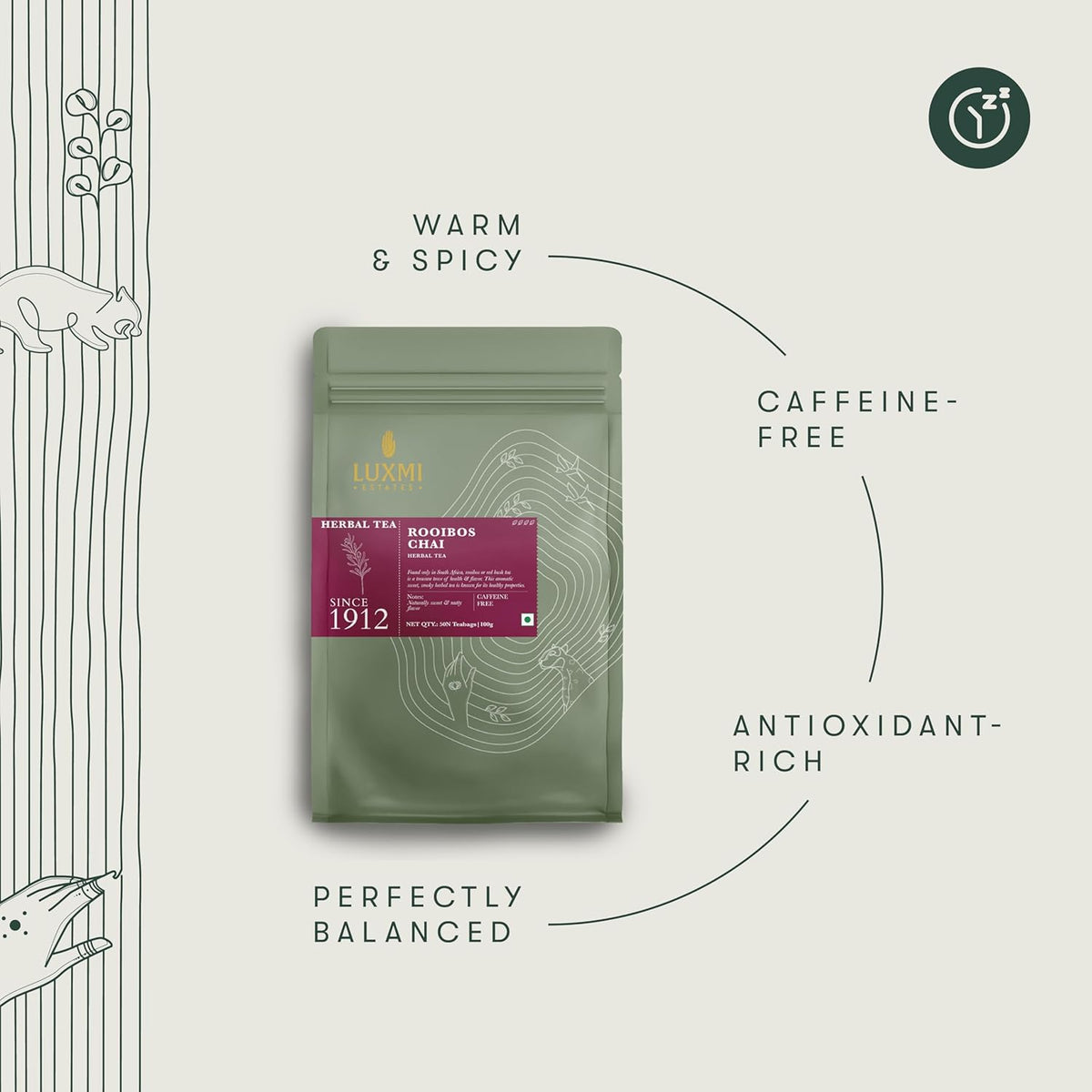 Luxmi Estates Rooibos Chai Organic Rooibos Tea with Spices (50 Tea Bags) Caffeine Free Tea Bags For Relaxing, Calming, and Stress Relief, With Certified Organic Rooibos Tea