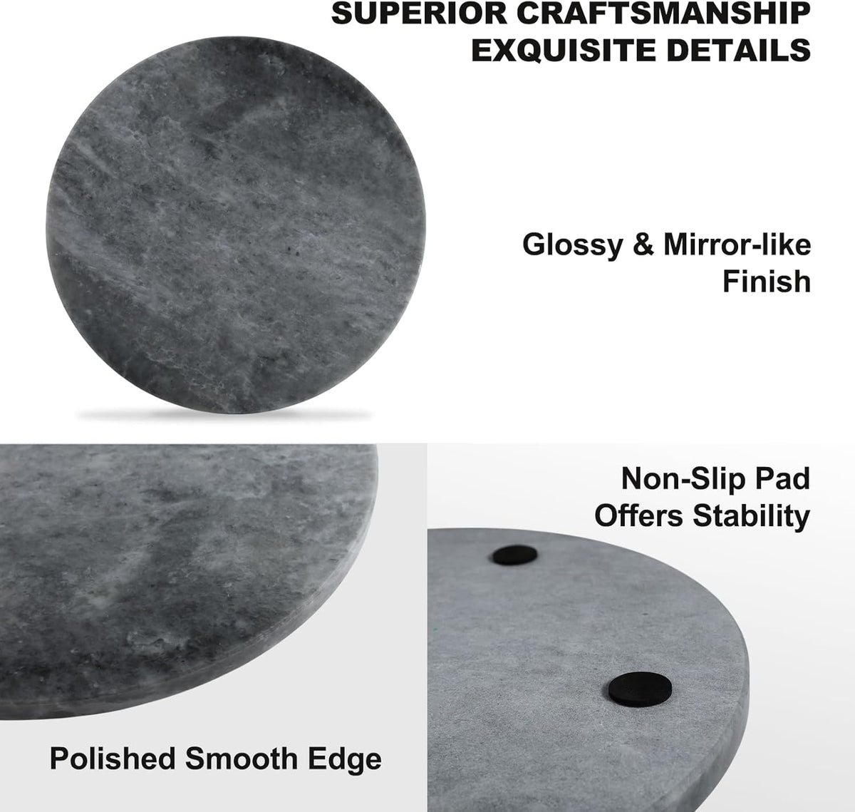 Koville African Natural Marble Cutting Board for Kitchen, 11inch Round Hand Crafted Marble Slab for Cheese, Charcuterie, Pastry Board - Wedding Gift, House Warming Gift(Rhino Grey)