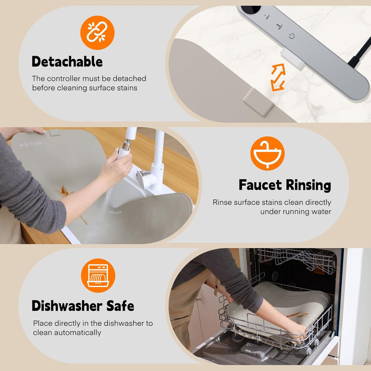 Homelove Food Warming Mat Waterproof - Electric Warming Tray with 6-Level Temperature and Hours Setting, Full Surface Graphene Heating, Dishwasher-Friendly Food Warmer Mat for Parties, Kitchen (Khaki)