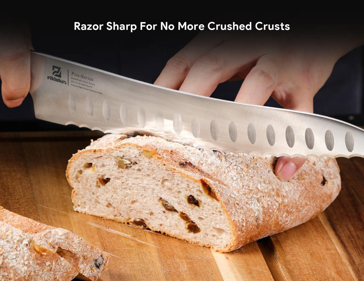 Resharpenable Bread Knife, 10 Inch Multifunction Serrated Knife for Homemade Bread, Razor Sharp Sourdough Slicing with Innovative Wavy Edge for Efficient Cutting, Baking & Wedding Gifts