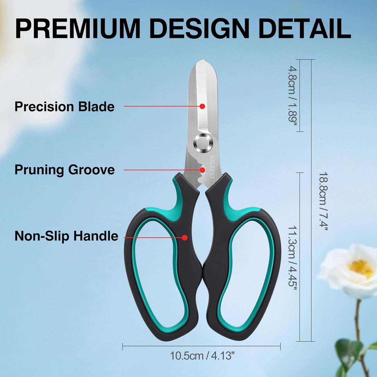 Garden Scissors Floral Shears, Professional Floral Scissors with Comfortable Grip Handle, Premium Garden Pruning Shears for Plants Trimming and Fruit Picking Trimming, Green