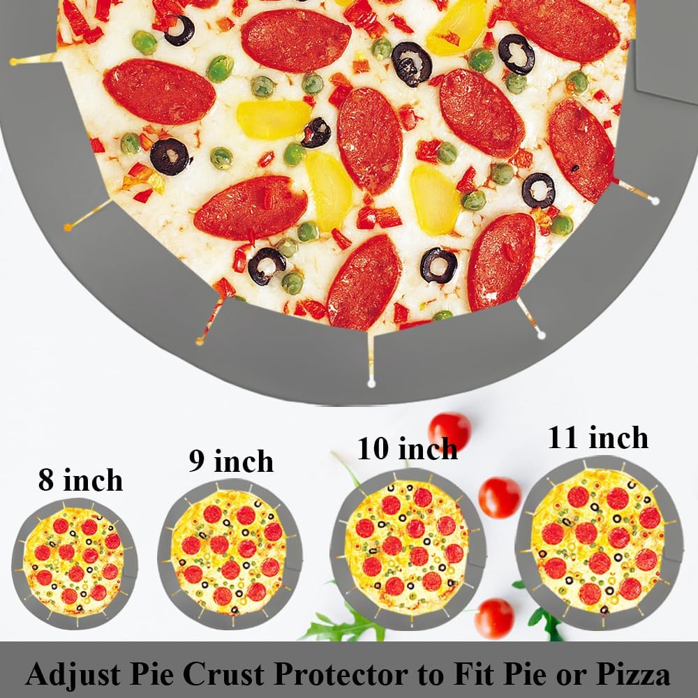 Adjustable Pie Crust Shields Baking Protectors, Silicone Cover Ring Fits 8-11.4 Inch Pies, Baking Pie Pizza Crust Shield Protector Cover for Edges (Grey-2pcs)