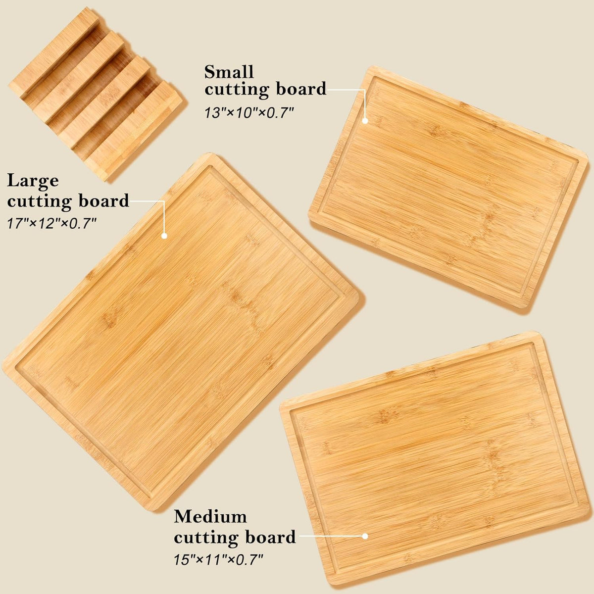 Bamboo Cutting Board Set of 3 With Holder Extra Large Bamboo Chopping Board for Kitchen Charcuterie Boards Bread Cheese Fruit Bread Cheese Meat