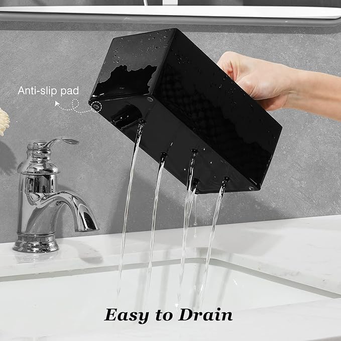 Luxspire Toothbrush Holder, 5 Slots Toothbrush Razor Holder Toothpaste Stand, Resin Decorative Dental Storage for Bathroom Accessories Set Vanity Counter Sink Organizer Storage Organizer Caddy - Black