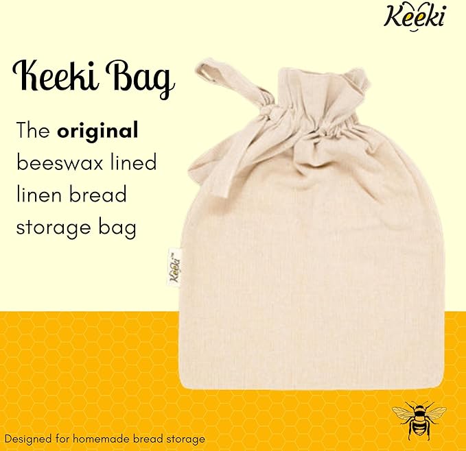 Keeki Bag - The Original Beeswax Lined Bread Bag for Homemade & Sourdough | Reusable Linen Bread Storage | Beeswax Wrap Alternative | Plastic-Free Storage w/Wide Drawstring Closure (Blue)