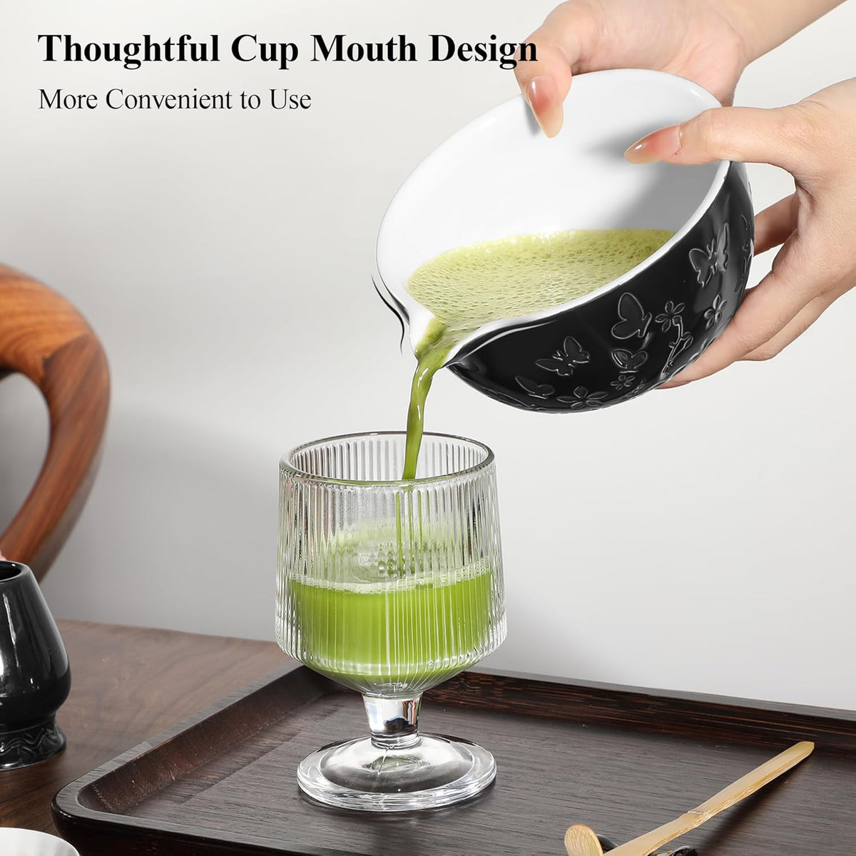 Matcha Whisk 7 PCS Matcha Whisk Set Ceramic Matcha Kit for Ceremony (Matcha Bowl, Bamboo Whisk and Holder), Matcha Tea Set for Making Breakfast/Latte Japanese Tea Tools for Ceremony Gift Black