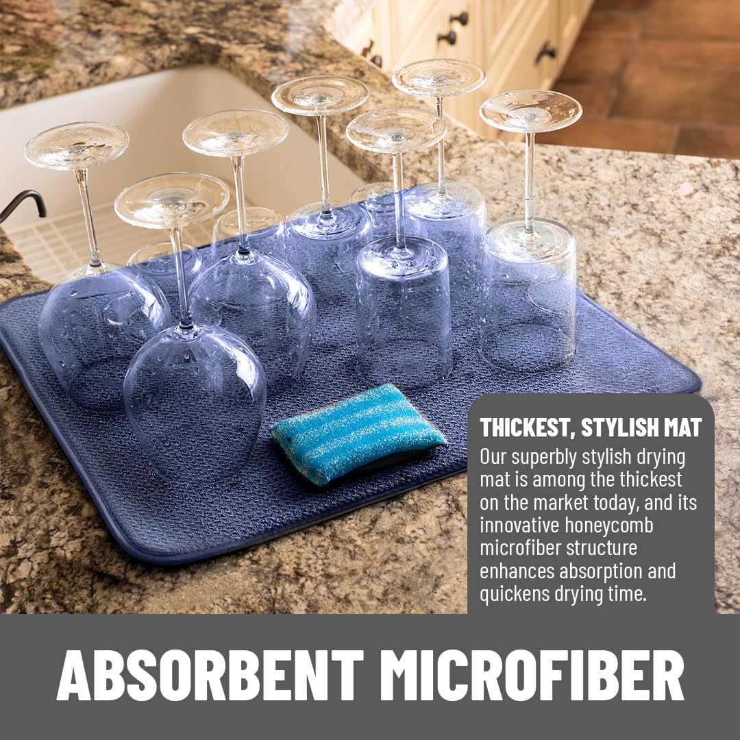 Bellemain XXL Dish Mat Microfiber Dish Drying Mat, Super absorbent (16" x 18", Navy)