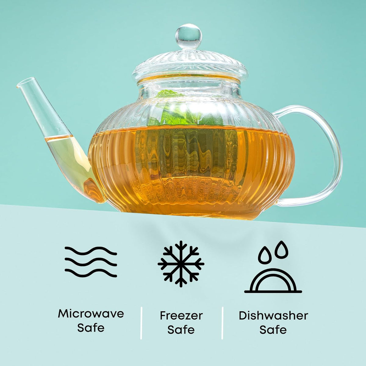 JoyJolt Fluted Glass Teapot Set 34oz, Stovetop Safe Tea Kettle, Borosilicate Clear Kettle with Removable Glass Infuser, Blooming and Loose Leaf Tea Maker and Brewer