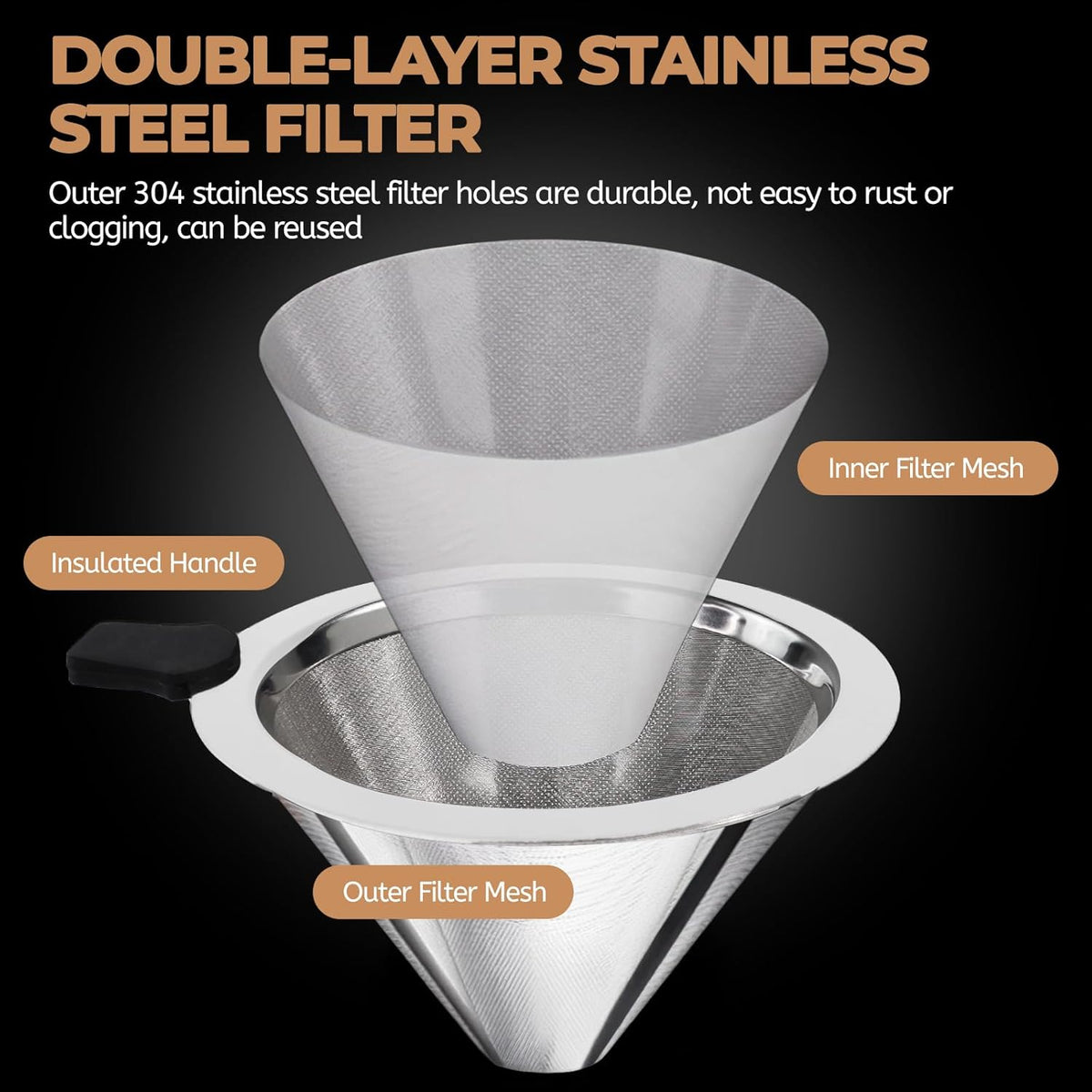 Pour Over Coffee Maker 400ml with 304 Stainless Steel Filter and Wooden Collar Holder Borosilicate Glass Drip Coffeemaker Server Set Clear Hand Brew Dripper Carafe for Home Camping Travel 13.5oz