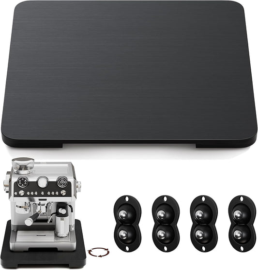 GuanQiao 360° Rotation Appliance Slider for Coffee Maker & Heavy Kitchen Appliance, Bamboo Rolling Tray for Kitchen Counter, Sliding Tray with Premium Wheels (Black, 15.7"×13")