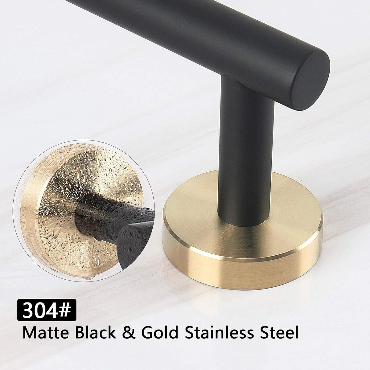 NearMoon Bath Towel Bar, Bath Accessories Thicken Stainless Steel Shower Towel Rack for Bathroom, Towel Holder Wall Mounted (1 Pack, Matte Black & Gold, 9 Inch)