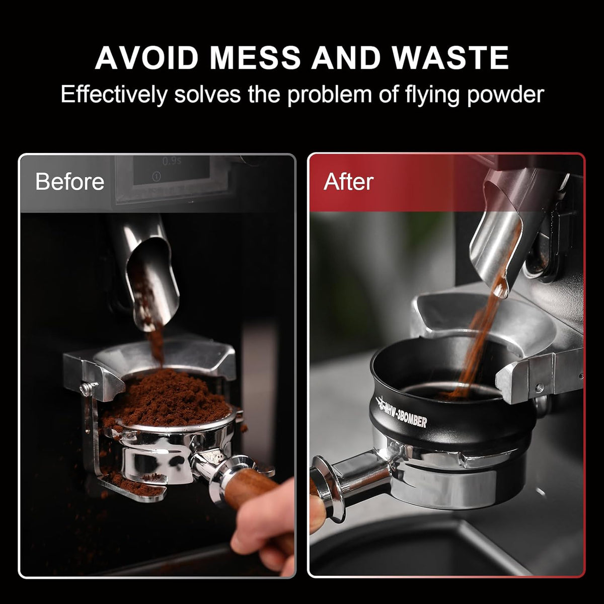 MHW-3BOMBER 54mm Espresso Dosing Funnel Magnetic Coffee Dosing Ring Portafilter Funnel Barista Tools Compatible with 54mm Espresso Portafilter DR5547B-OS