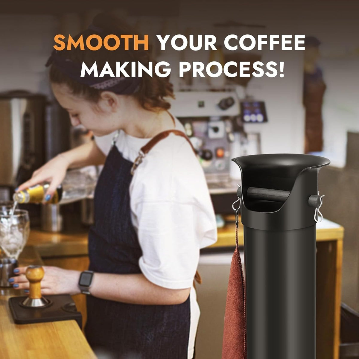 CURTA Espresso Coffee Knock Box with Garbage Bags(30Pcs), Commercial Knock Box for Coffee Grounds, Coffee Shop Kitchen Bar, Black, Extra Large Collection Dump Bin