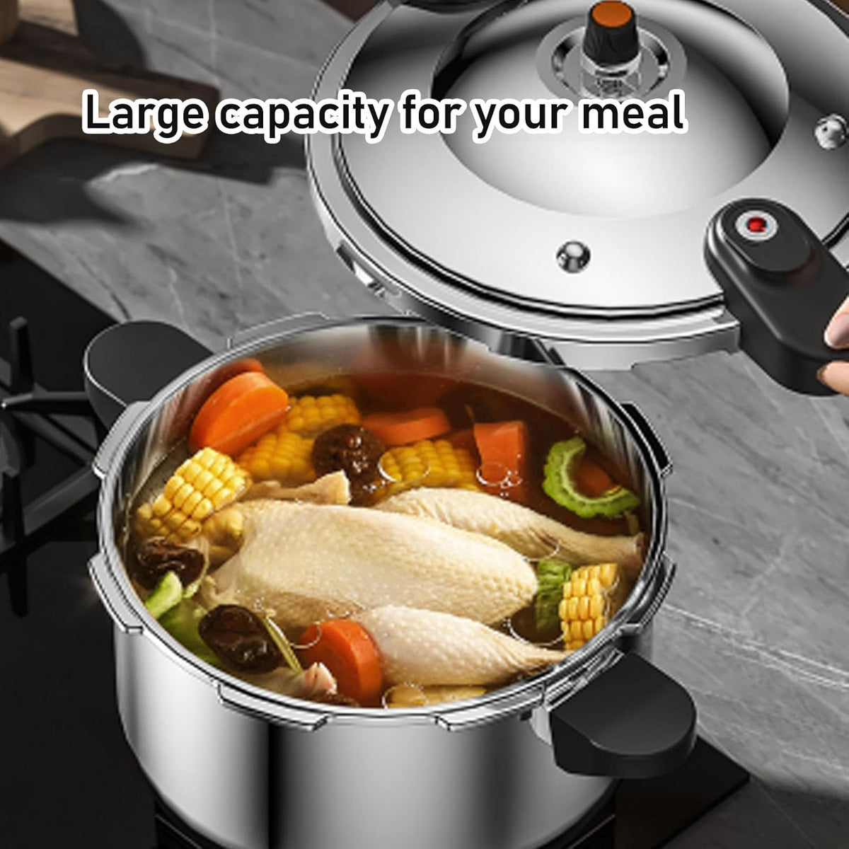 Luqeeg Stainless Steel Pressure Cooker, 80kpa Dual Handle Pressure Canner Large Capacity Pressure Cooking Pot Kitchen Pressure Pan for Gas Stove Electric Stove Induction