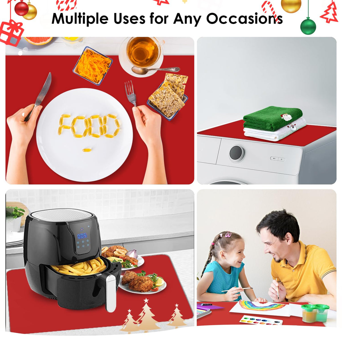 Extra Large Silicone Mats For Kitchen Counter, Food Grade Silicone Placemats for Kids, Nonstick Silicone Mat for Baking Crafts, Heat Resistant Pastry Mats for Rolling Dough Nonslip, 28''x20'' Red