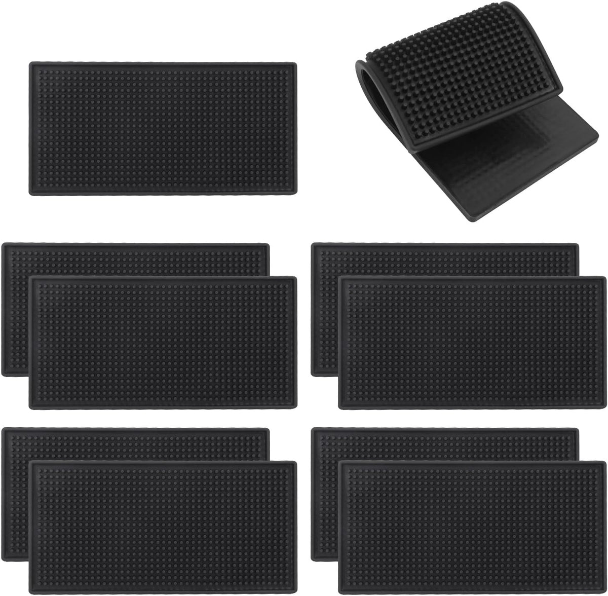 10 Pack 6 x 12 Inch Rubber Bar Mats, 12" x 6" Black Bar Service Mat for Countertop, Bartending, Efficient and Stylish Solution for Every Bartending Need,by KUKLIPJIM