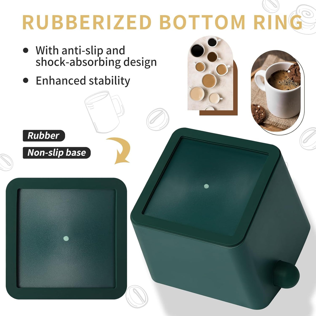 Large Square Knock Box Shock-absorbent Knock Box Espresso with Removable Knock Bar and Non-Slip Base Espresso Accessories for Home/Office (Large Green Knock Box)