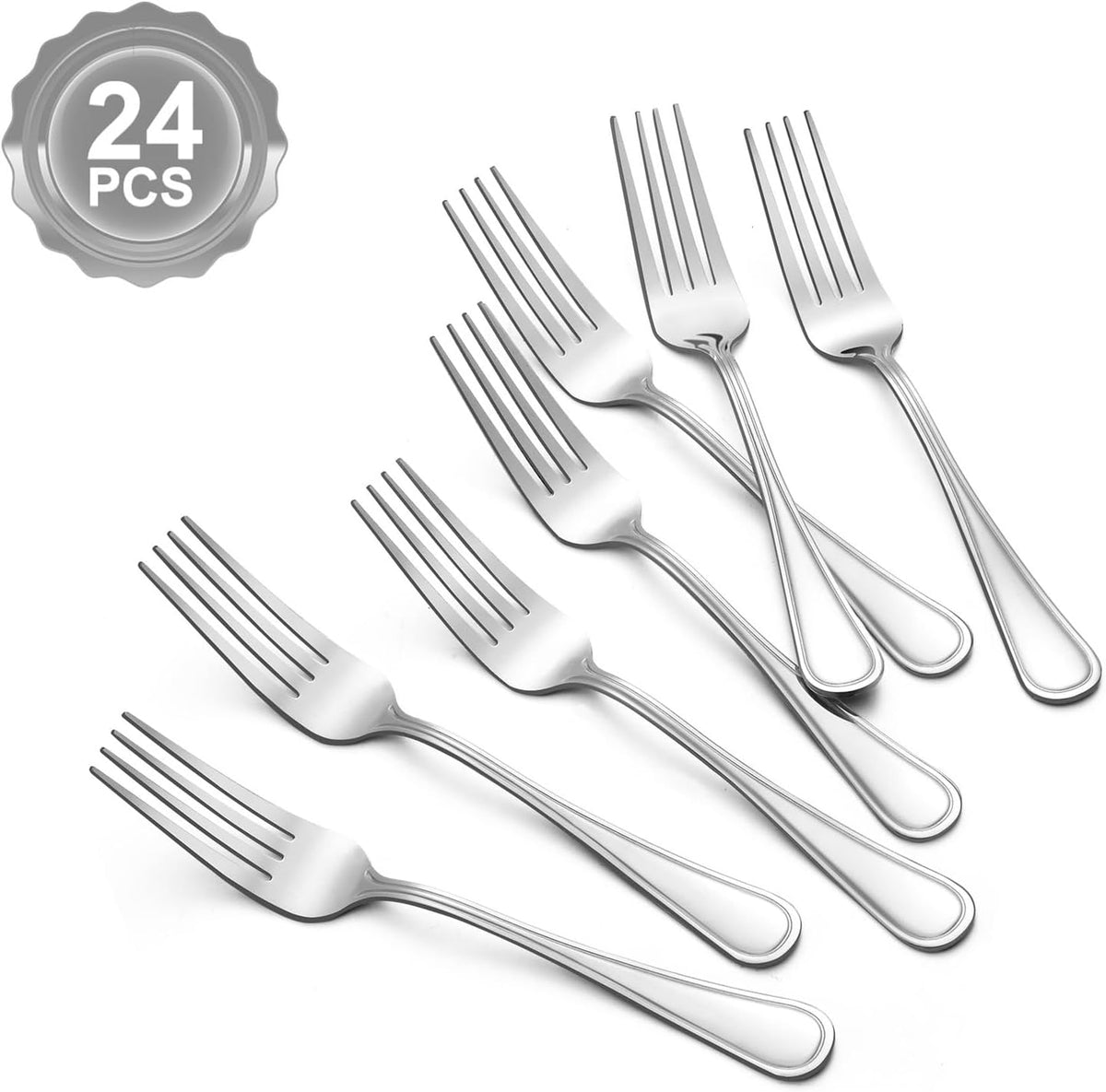 BEWOS 24-Piece Salad Forks Set, 6.6-Inch Small Silverware, Stainless Steel, Dishwasher Safe, Mirror Polished