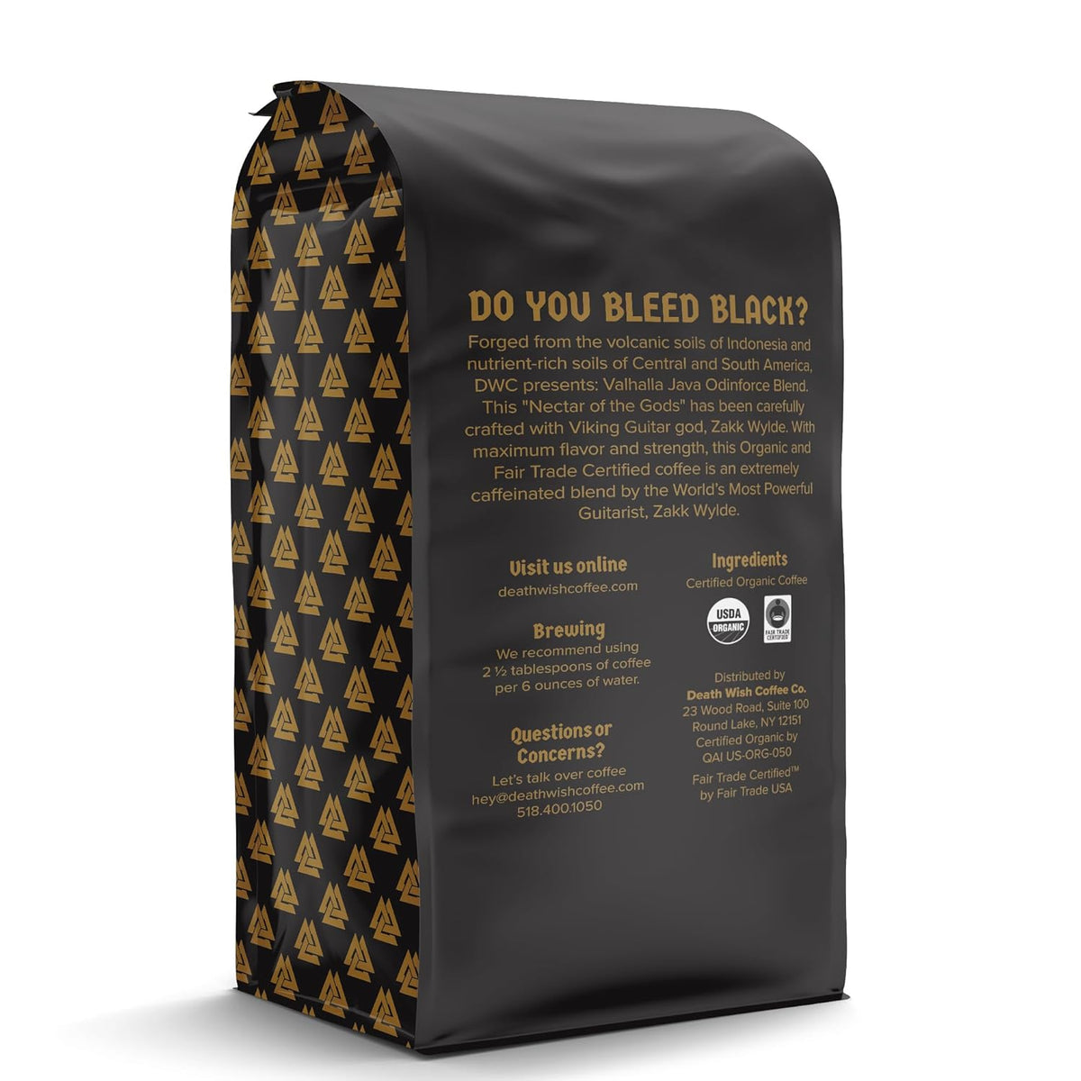 Death Wish Coffee, Valhalla Java Whole Bean Coffee, Fair Trade and USDA Certified Organic - 5 Lb Bag