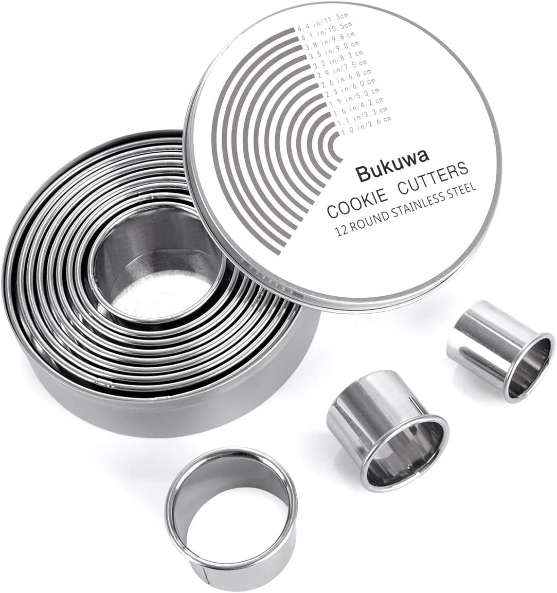 12 Pieces Round Cookie Biscuit Cutter Set,Graduated Circle Pastry Cutters,18/8 Stainless Steel Cookie Cutters and Donut Cutter Ring Molds