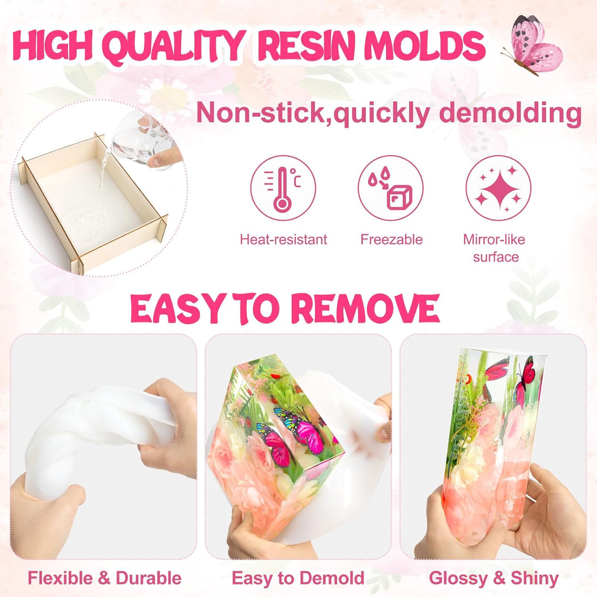Large Resin Molds Silicone 6PCS Rectangular Cube Silicone Molds for Resin Epoxy Resin Casting Craft Mold for Flower Preservation Bookends DIY Art Home Décor